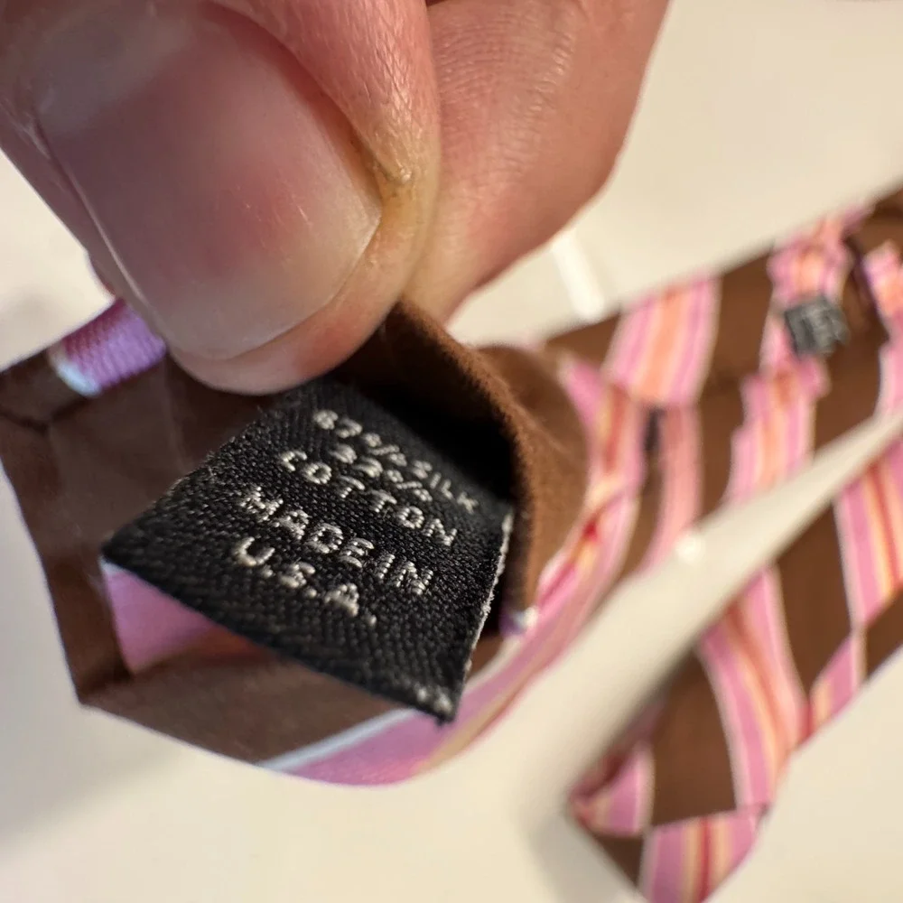 Vintage Ike Behar New York Tie Brown Pink Stripe Silk USA Made Necktie Old Money